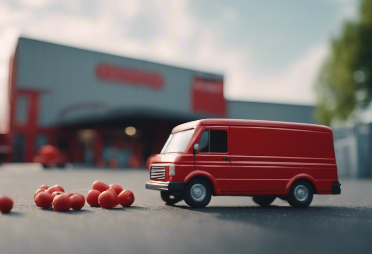 Red van in front of supermarket. Collaboration assessment