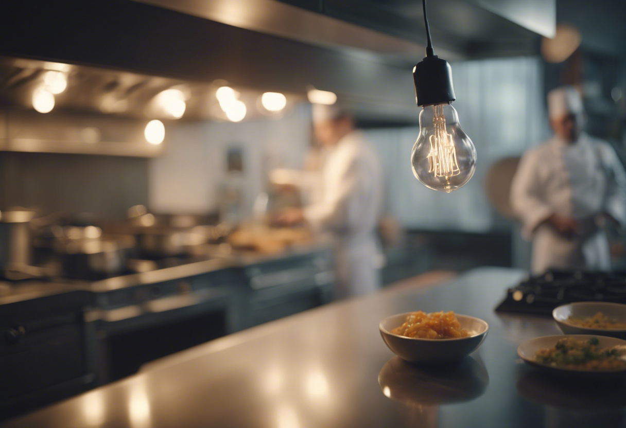 A kitchen with a light bulb in the front. It symbolizes Business Strategy in the food context